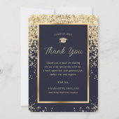 Gold Navy Blue Confetti Grad Cap Foto Abschluss Dankeskarte (Vorderseite)