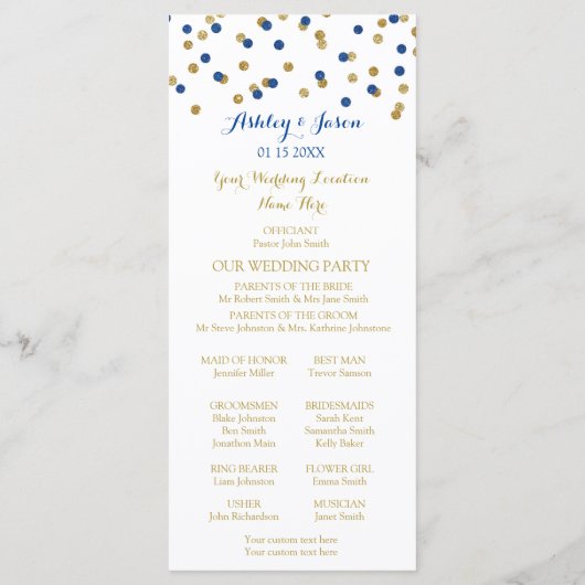 Gold Navy Blue Confetti Wedding Program Programm (Rückseite)
