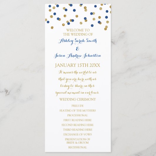 Gold Navy Blue Confetti Wedding Program Programm (Vorderseite)