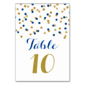 Gold Navy Blue Confetti Wedding Tischnummer Cards (Rückseite)