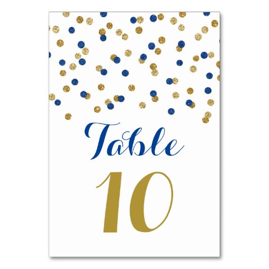 Gold Navy Blue Confetti Wedding Tischnummer Cards (Vorderseite)