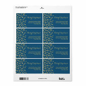 Gold Navy Blue Confetti Weihnachtsanschrift Label (Vorne)