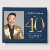 Gold Navy Blue Custom Foto 40. Geburtstag Gästebuch (Vorderseite)