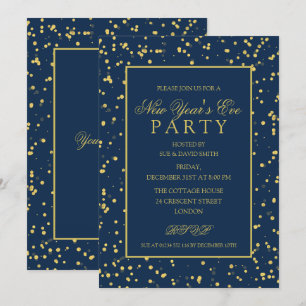 Gold Navy Blue Glitzer Dots Silvester Party Einladung