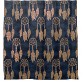 Gold Navy Blue Glitzer Ikat Dream Catcher Muster Duschvorhang (Vorderseite)