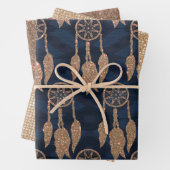 Gold Navy Blue Glitzer Ikat Dream Catcher Muster Geschenkpapier Set (Beispiel)