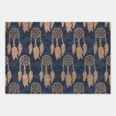 Gold Navy Blue Glitzer Ikat Dream Catcher Muster Geschenkpapier Set (Vorderseite)