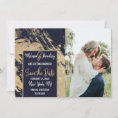 Gold Navy Blue Glitzer Pinselstriche Save the Date Einladung (Vorderseite)