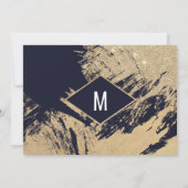 Gold Navy Blue Glitzer Pinselstriche Save the Date Einladung (Rückseite)