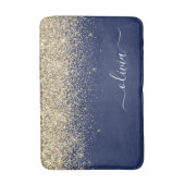 Gold Navy Blue Glitzer Script Monogram Girl Name Badematte (Vorderseite Vertikal)