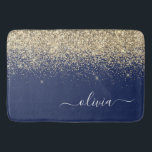 Gold Navy Blue Glitzer Script Monogram Girl Name Badematte<br><div class="desc">Navy Blue und Gold Imitate Sparkle Glitzer Script Monogram Name Bath Mats. Dies macht den perfekten Abschluss,  Geburtstag,  Hochzeit,  Brautparty,  Jubiläum,  Babydusche oder Junggeselinnen-Abschied Geschenk für jemanden,  die Lieben glamourösen Luxus und schicke Stile.</div>