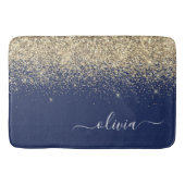 Gold Navy Blue Glitzer Script Monogram Girl Name Badematte (Vorderseite)
