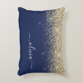 Gold Navy Blue Glitzer Script Monogram Girl Name Dekokissen (Vorderseite(Vertikal))
