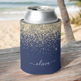 Gold Navy Blue Glitzer Script Monogram Girl Name Dosenkühler