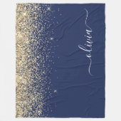 Gold Navy Blue Glitzer Script Monogram Girl Name Fleecedecke (Vorderseite)