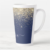 Gold Navy Blue Glitzer Script Monogram Girl Name Milchtasse (Rechts)