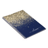 Gold Navy Blue Glitzer Script Monogram Girl Name Notizblock (Rechte Seite)