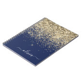 Gold Navy Blue Glitzer Script Monogram Girl Name Notizblock (Linke Seite)