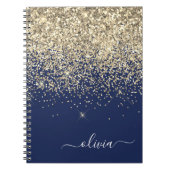Gold Navy Blue Glitzer Script Monogram Girl Name Notizblock (Vorderseite)