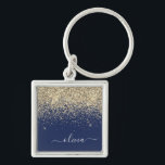 Gold Navy Blue Glitzer Script Monogram Girl Name Schlüsselanhänger<br><div class="desc">Monogram Name Keychains (Key Chain): Gold und Navy Blue Sparkle Glitzer Script Monogram. Das macht den perfekten 16 Geburtstag,  Hochzeit,  Brautparty,  Jubiläum,  Babydusche oder Junggeselinnen-Abschied Geschenk für jemanden,  der Lieben glamourösen Luxus und schicke Stile.</div>