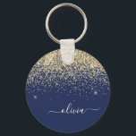 Gold Navy Blue Glitzer Script Monogram Girl Name Schlüsselanhänger<br><div class="desc">Navy Blue und Gold Sparkle Glitzer Script Monogram Name Keychains (Key Chain). Das macht den perfekten 16 Geburtstag,  Hochzeit,  Brautparty,  Jubiläum,  Babydusche oder Junggeselinnen-Abschied Geschenk für jemanden,  der Lieben glamourösen Luxus und schicke Stile.</div>