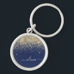 Gold Navy Blue Glitzer Script Monogram Girl Name Schlüsselanhänger<br><div class="desc">Monogram Name Keychains (Key Chain): Gold und Navy Blue Sparkle Glitzer Script Monogram. Das macht den perfekten 16 Geburtstag,  Hochzeit,  Brautparty,  Jubiläum,  Babydusche oder Junggeselinnen-Abschied Geschenk für jemanden,  der Lieben glamourösen Luxus und schicke Stile.</div>