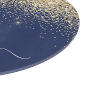 Gold Navy Blue Glitzer Script Monogram Girl Name Schneidebrett (Ecke)