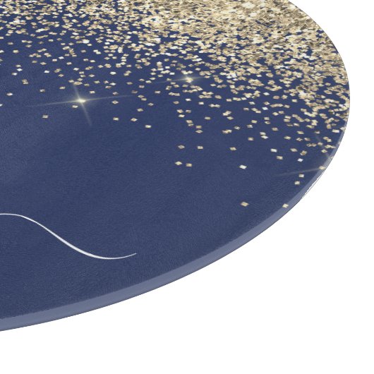 Gold Navy Blue Glitzer Script Monogram Girl Name Schneidebrett (Ecke)