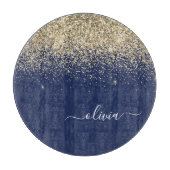 Gold Navy Blue Glitzer Script Monogram Girl Name Schneidebrett (Vorderseite)
