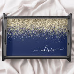 Gold Navy Blue Glitzer Script Monogram Girl Name Serviertablett<br><div class="desc">Navy Blue und Gold Imitate Sparkle Glitzer Script Monogram Name Place Serviertablett. Dies macht den perfekten Abschluss,  Geburtstag,  Hochzeit,  Brautparty,  Jubiläum,  Babydusche oder Junggeselinnen-Abschied Geschenk für jemanden,  die Lieben glamourösen Luxus und schicke Stile.</div>