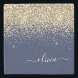 Gold Navy Blue Glitzer Script Monogram Girl Name Steinuntersetzer<br><div class="desc">Navy Blue und Gold Sparkle Glitzer Script Monogram Name Stone Tile. Das macht den perfekten Abschluss,  süßen 16 Geburtstag,  Hochzeit,  Brautparty,  Jubiläum,  Babydusche oder Junggeselinnen-Abschied Geschenk für jemanden,  die Lieben glamourösen Luxus und schicke Stile.</div>