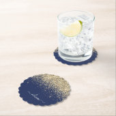 Gold Navy Blue Glitzer Script Monogram Girl Name Untersetzer (Vor Ort)