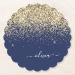 Gold Navy Blue Glitzer Script Monogram Girl Name Untersetzer<br><div class="desc">Navy Blue und Gold Sparkle Glitzer Script Monogram Name Paper Untersetzer. Dies macht den perfekten Abschluss,  Geburtstag,  Hochzeit,  Brautparty,  Jubiläum,  Babydusche oder Junggeselinnen-Abschied Geschenk für jemanden,  die Lieben glamourösen Luxus und schicke Stile.</div>