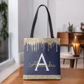 Gold Navy Blue Glitzer Spakle Elegantes Monogramm Tasche