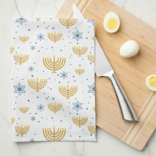 Gold & Navy Blue Hanukkah Menorah Muster Geschirrtuch