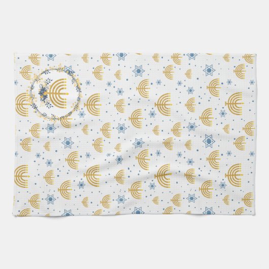 Gold & Navy Blue Hanukkah Menorah Muster Geschirrtuch (Horizontal)