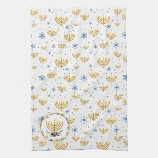 Gold & Navy Blue Hanukkah Menorah Muster Geschirrtuch (Vertikal)