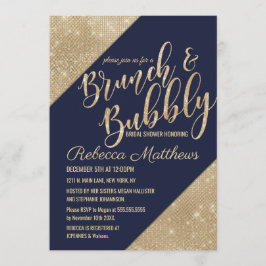 Gold Navy Blue Imitats Glitzer Sequel Brunch Bubbl Einladung