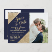Gold Navy Blue Imitats Glitzer Sequel Save the Dat Ankündigungspostkarte (Vorne/Hinten)