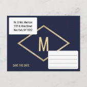 Gold Navy Blue Imitats Glitzer Sequel Save the Dat Ankündigungspostkarte (Rückseite)