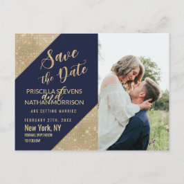 Gold Navy Blue Imitats Glitzer Sequel Save the Dat Ankündigungspostkarte