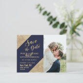 Gold Navy Blue Imitats Glitzer Sequel Save the Dat Ankündigungspostkarte (Stehend Vorderseite)