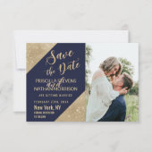 Gold Navy Blue Imitats Glitzer Sequel Save the Dat Date (Vorderseite)
