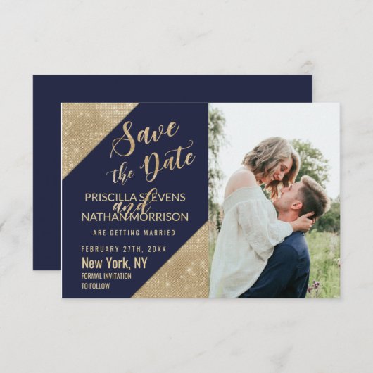 Gold Navy Blue Imitats Glitzer Sequel Save the Dat Save The Date (Vorne/Hinten)