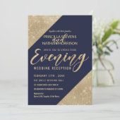 Gold Navy Blue Imitats Glitzer Sequin Abend Einladung (Stehend Vorderseite)