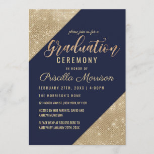 Gold Navy Blue Imitats Glitzer Sequin Abschluss Einladung