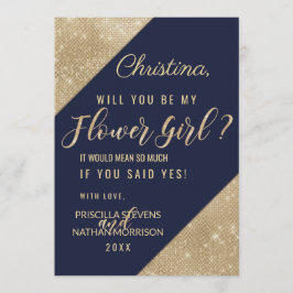 Gold Navy Blue Imitats Glitzer Sequin Flower Girl Einladung