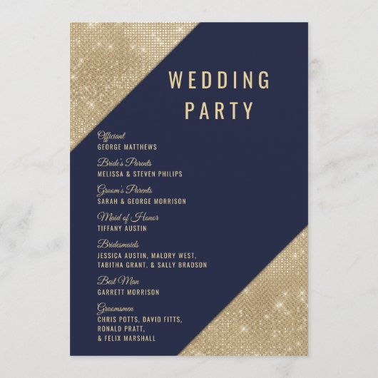 Gold Navy Blue Imitats Glitzer Sequin Wedding Prog Programm (Rückseite)