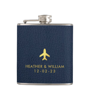 Gold Navy Blue Leather Hochzeit in Urlaubsort Favo Flachmann