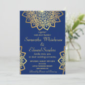 Gold Navy Blue Mandala Hochzeitseinladung Einladung (Stehend Vorderseite)